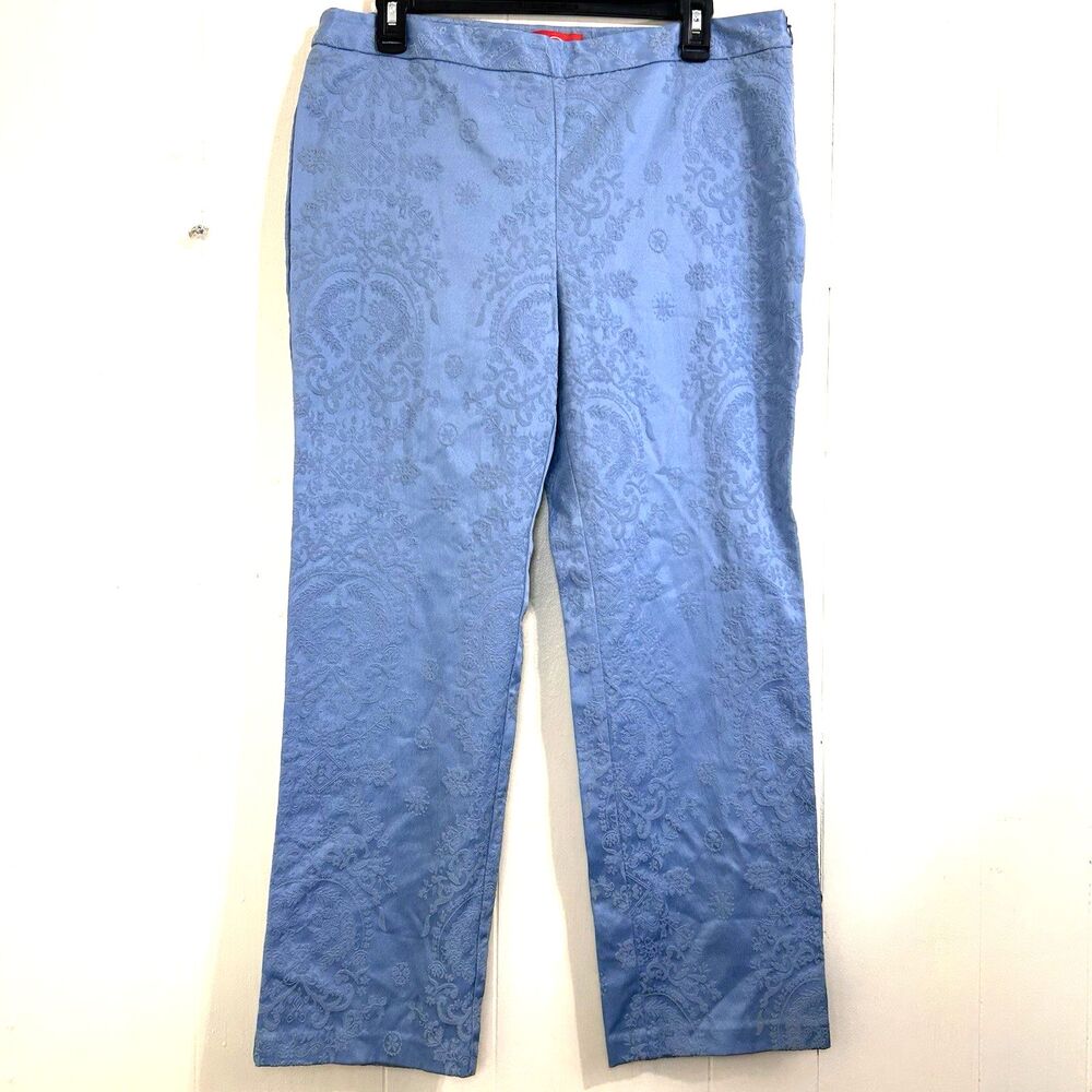 OSCAR DE LA RENTA Sky Blue Ankle Pants Size 14 Straight Leg Embroidery Pants
